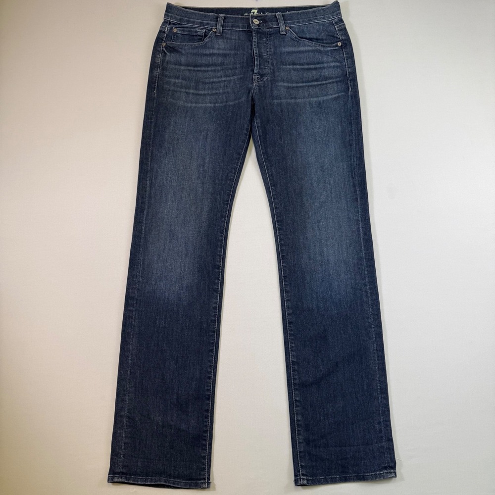 7 For All Mankind Standard Jeans Mens 32x34 Blue Straight Leg Button Fly Stretch